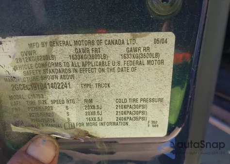 2004 Chevrolet Silverado 1500 Ls from USA, damaged, VIN 2GCEC19T041402241